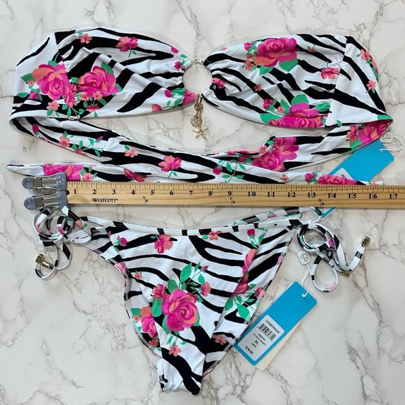 Beach Bunny Bethany Bandeau & Constance Tie Side Bottom - Zebra Rose SZ XL $190 - Picture 11 of 14